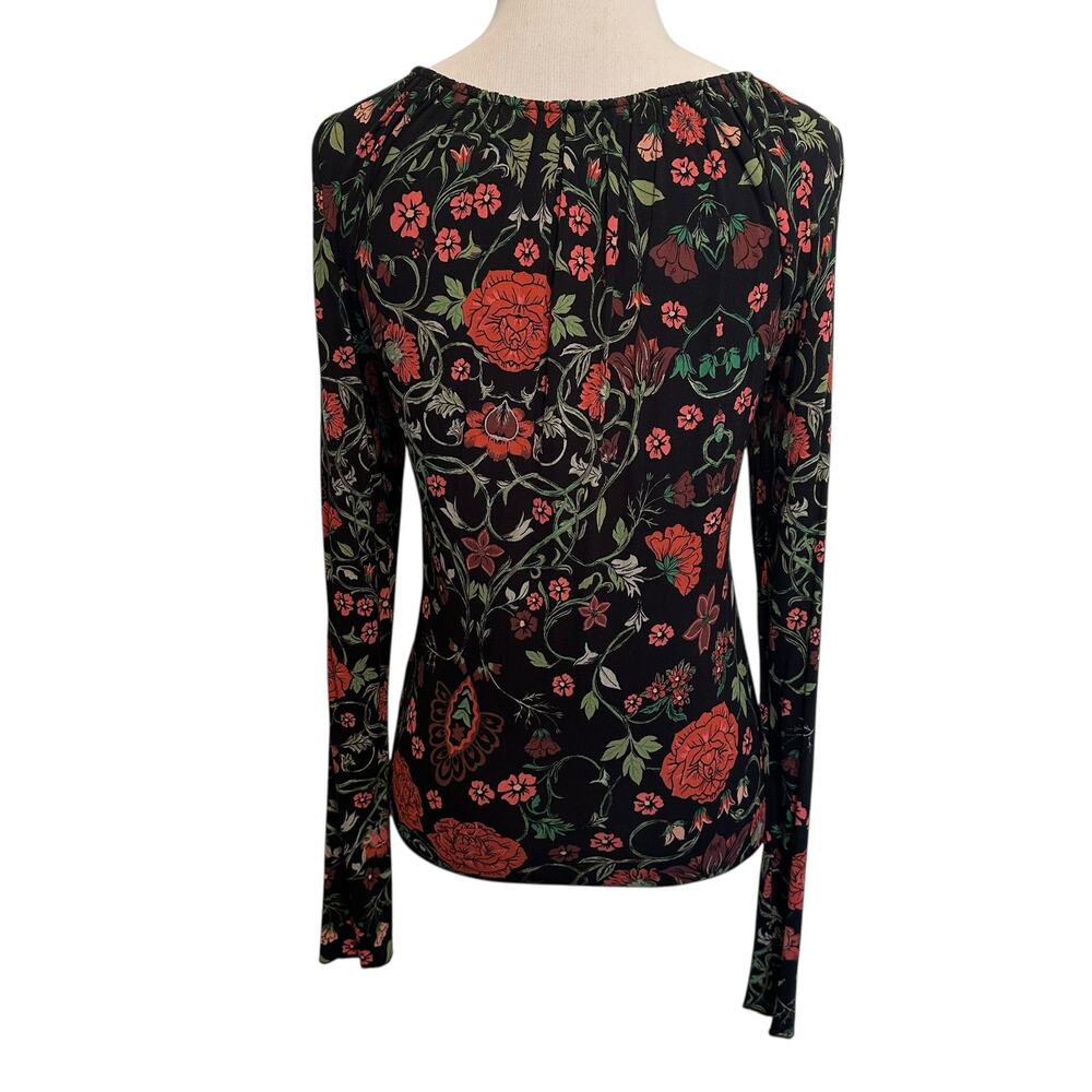Free People Black Floral Tie-Front Long Sleeve Top - Picture 6 of 9